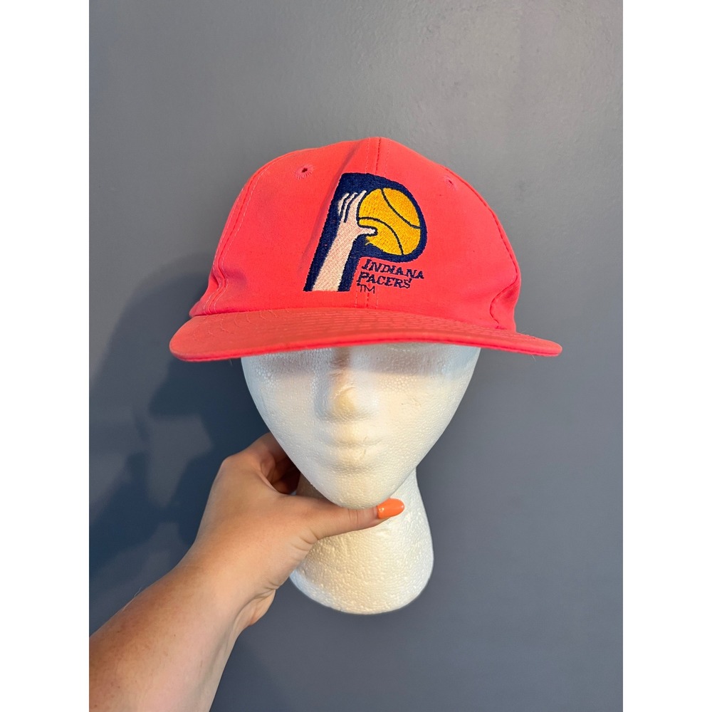 Vintage 90s NBA Indiana Pacers Neon Pink SnapBack Hat Twins Enterprise Logo